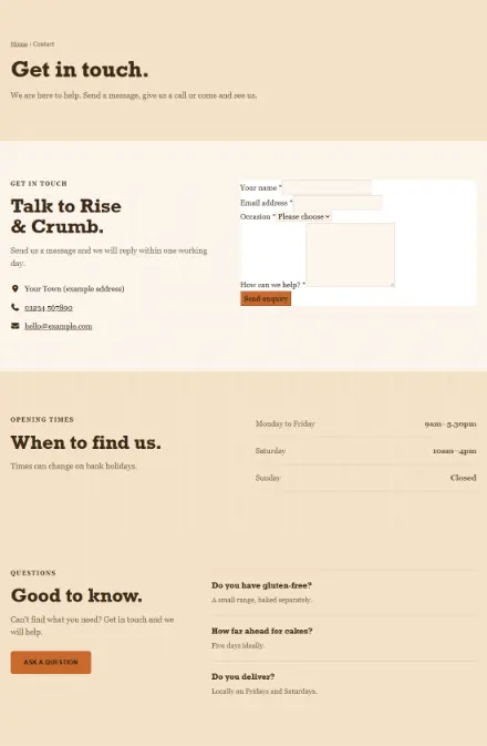 Screenshot of Bakery · Contact