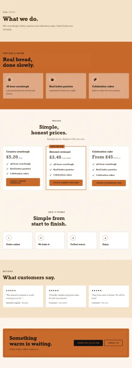 Screenshot of Bakery · Services