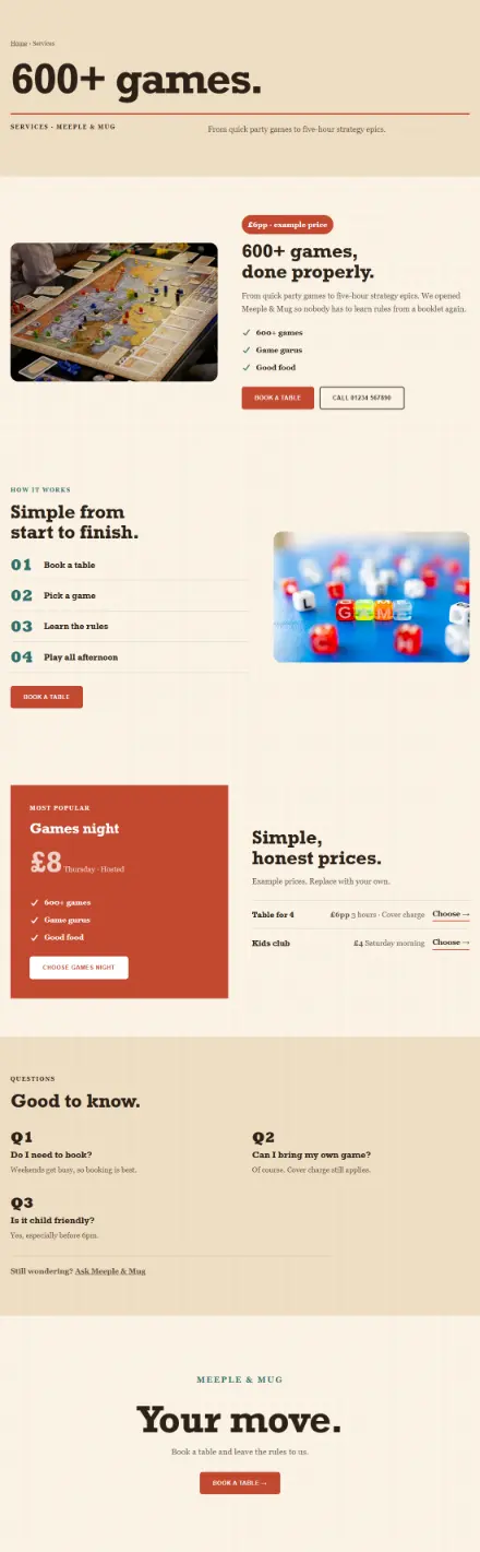 Screenshot of Boardgames · Service detail