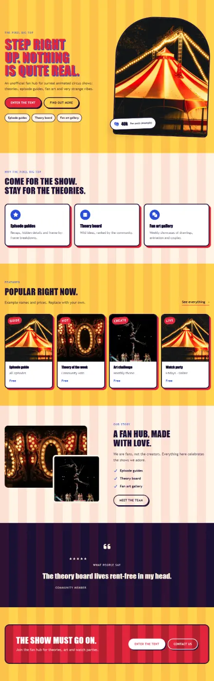 Screenshot of Circus · Home page