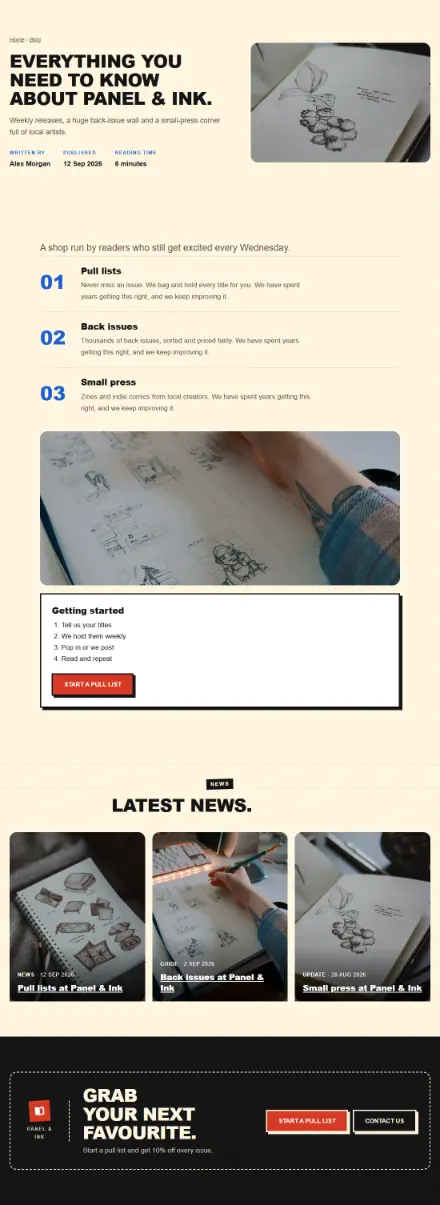 Screenshot of Comics · Article