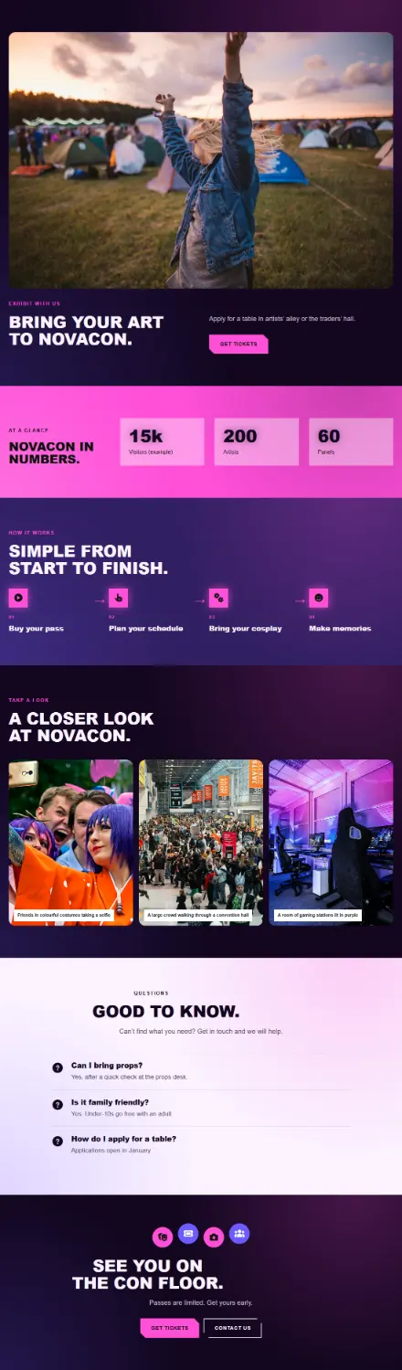Screenshot of Convention · Feature page