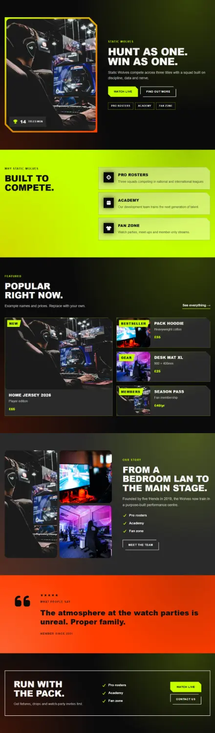 Screenshot of Esports · Home page