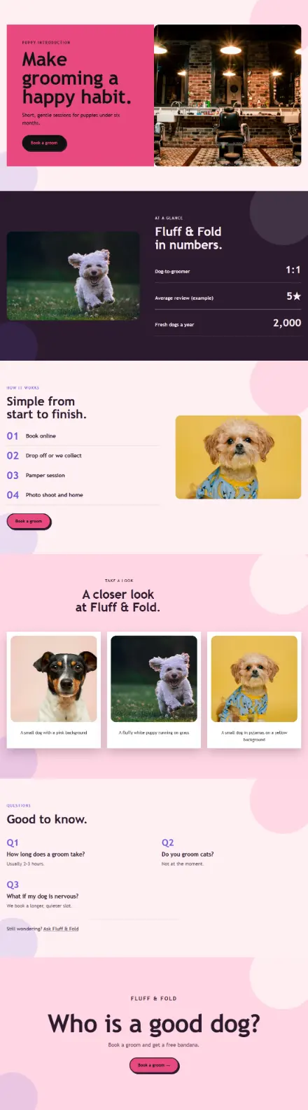 Screenshot of Grooming · Feature page