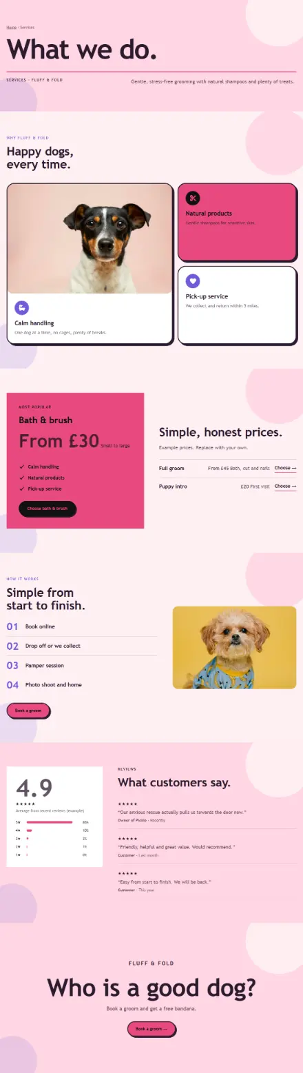 Screenshot of Grooming · Services