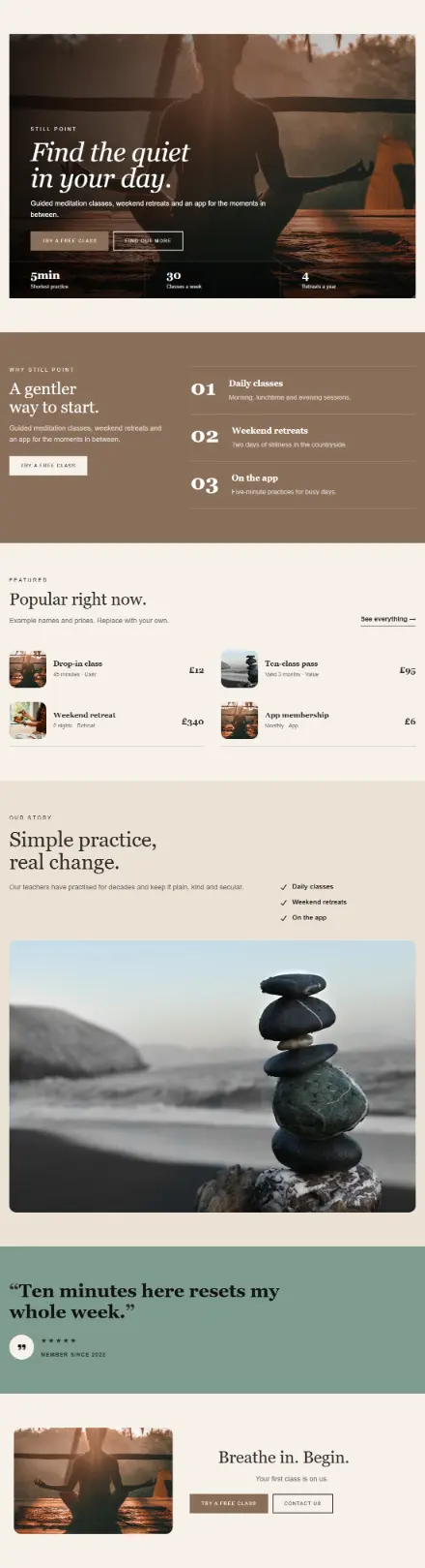 Screenshot of Meditation · Home page