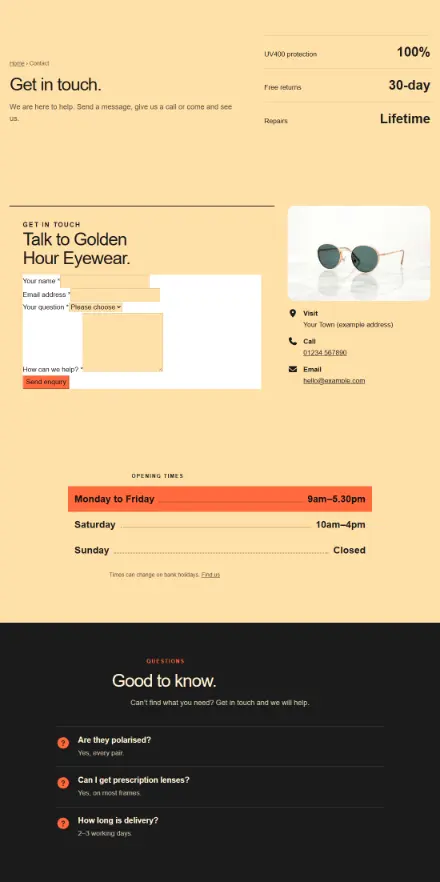 Screenshot of Sunglasses · Contact