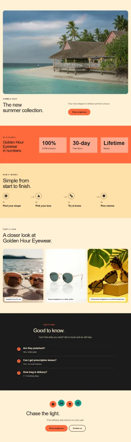 Screenshot of Sunglasses · Feature page