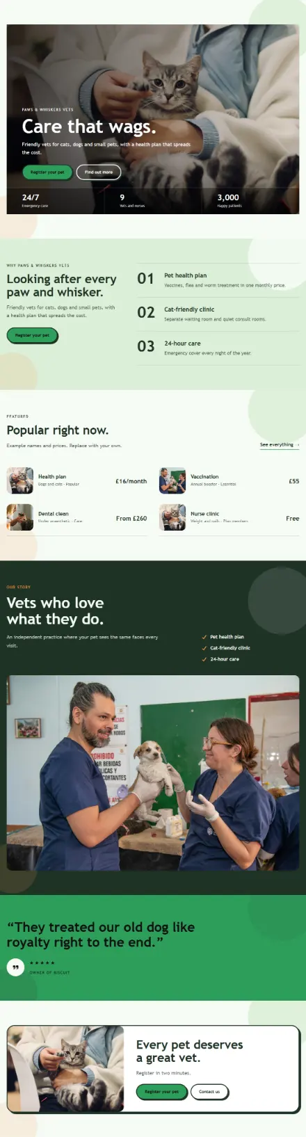 Screenshot of Vet · Home page