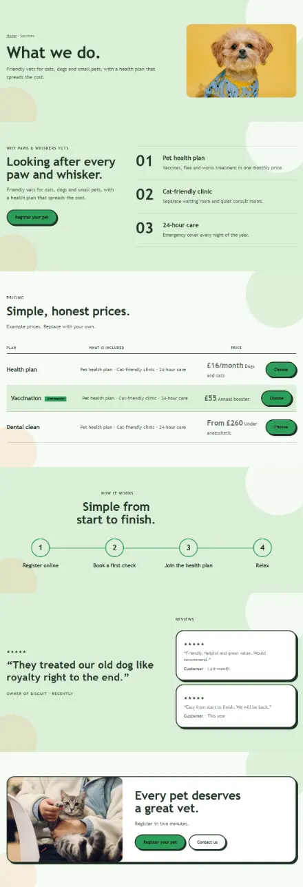 Screenshot of Vet · Services