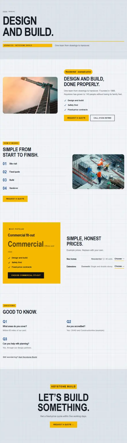 Screenshot of Construction · Service detail