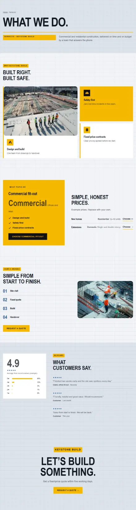 Screenshot of Construction · Services