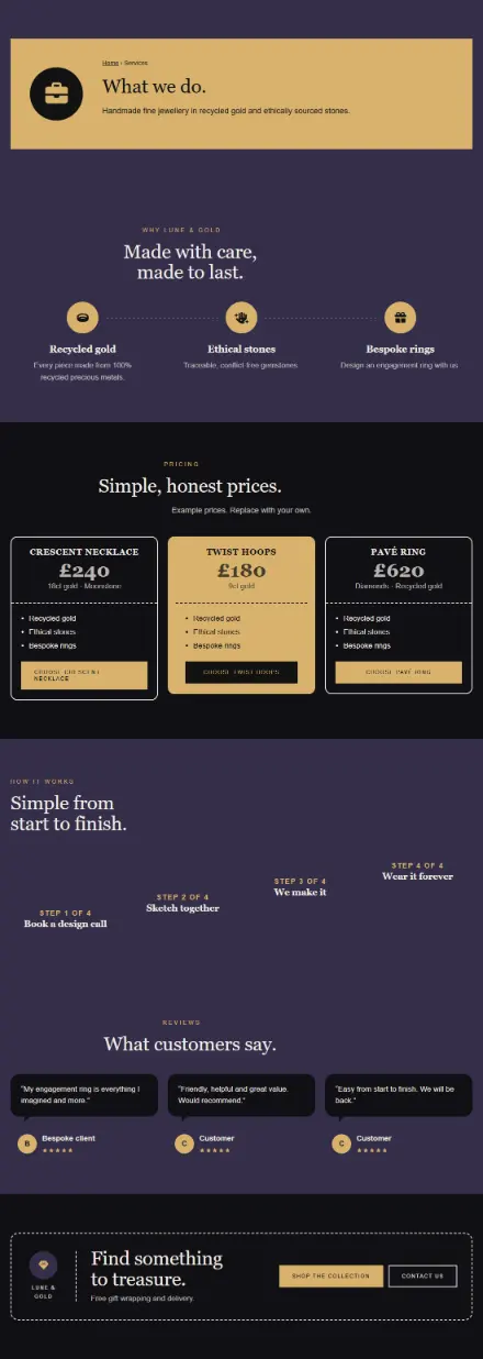 Screenshot of Jewellery · Services