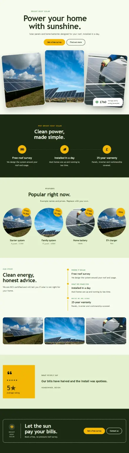 Screenshot of Solar · Home page