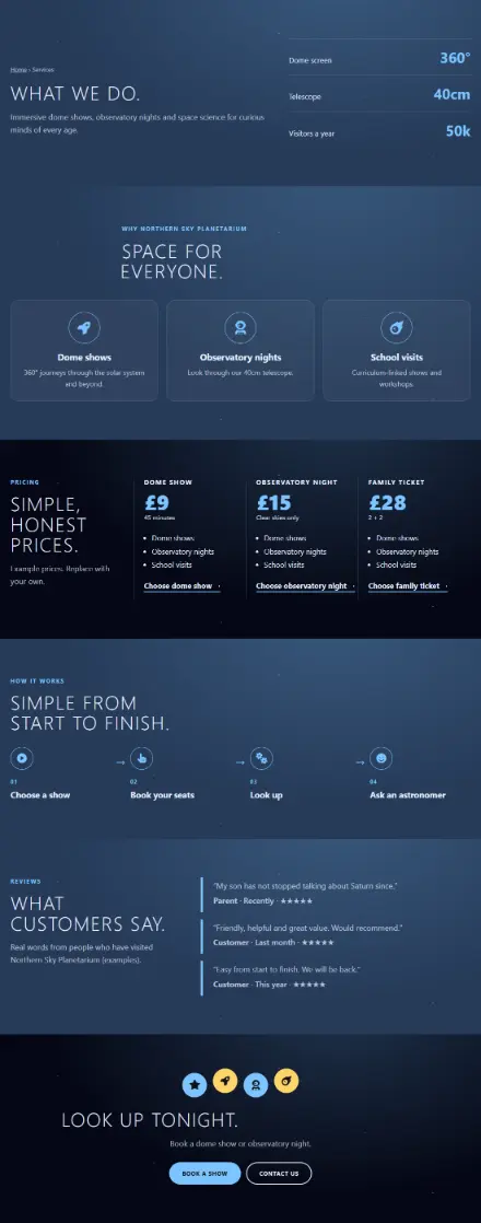 Screenshot of Astronomy · Services