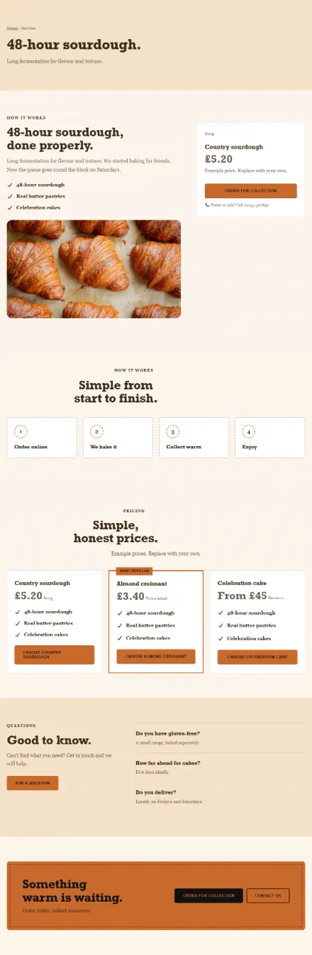 Screenshot of Bakery · Service detail