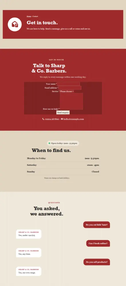 Screenshot of Barber · Contact
