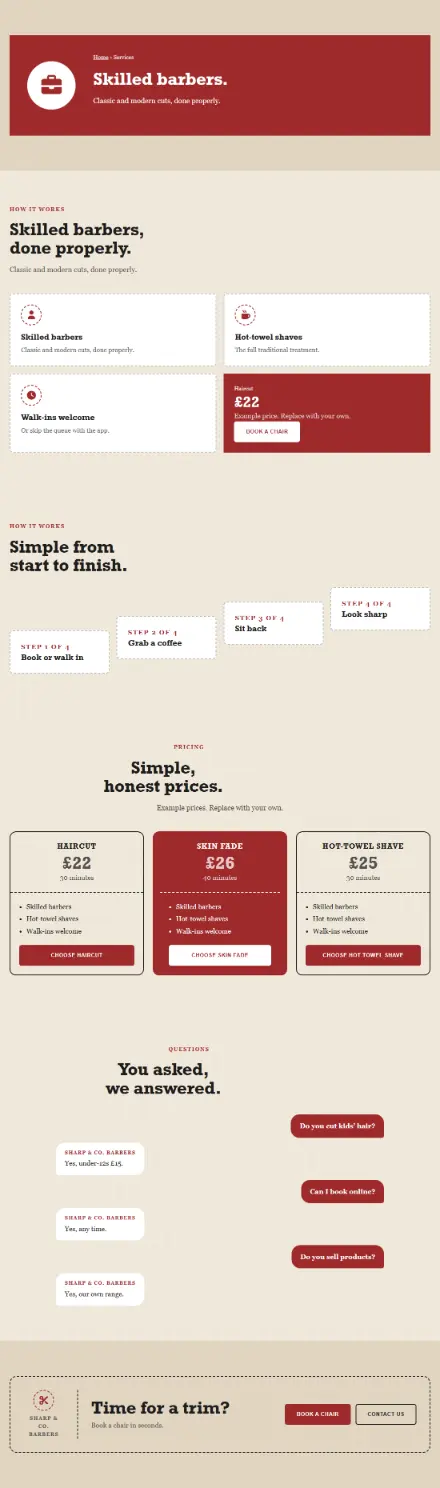 Screenshot of Barber · Service detail