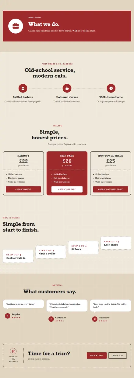 Screenshot of Barber · Services