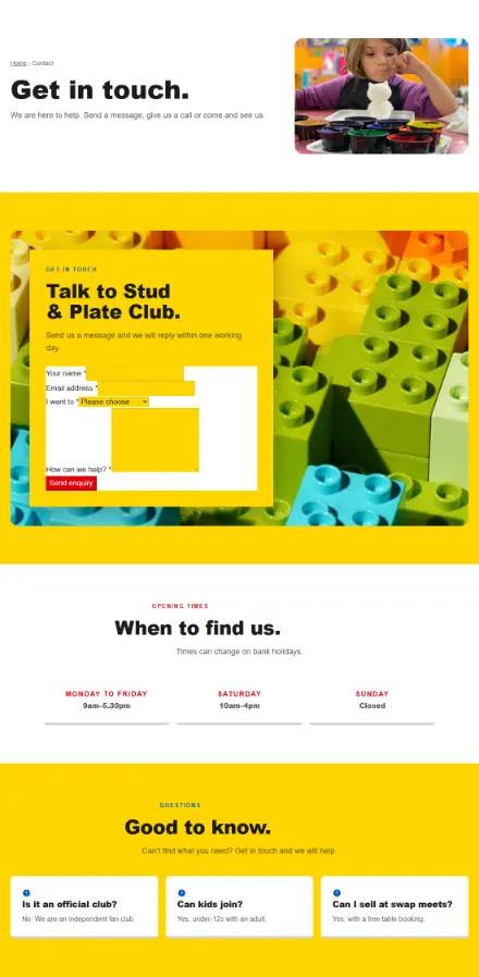 Screenshot of Bricks · Contact