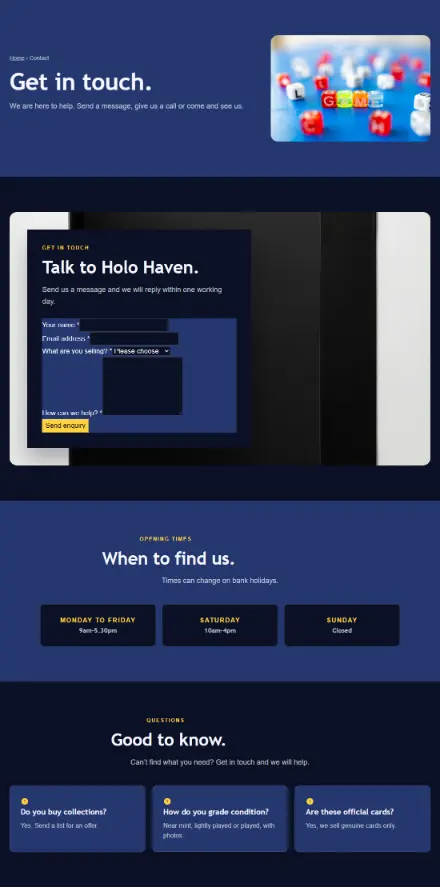 Screenshot of Cardshop · Contact