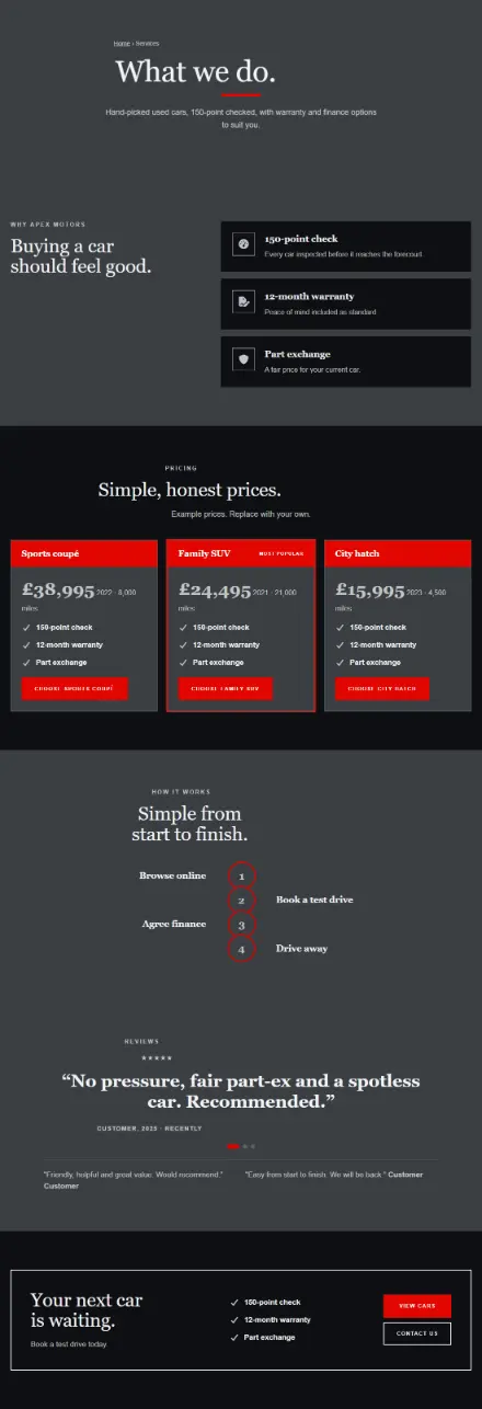 Screenshot of Cars · Services