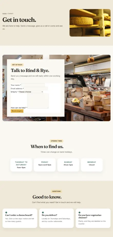 Screenshot of Cheeseshop · Contact