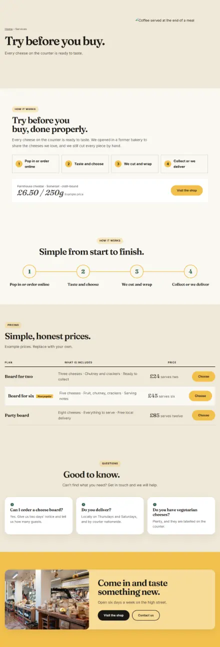 Screenshot of Cheeseshop · Service detail