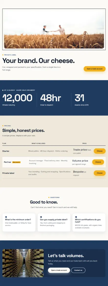 Screenshot of Creamery · Feature page