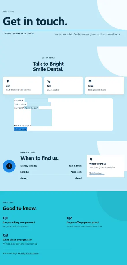 Screenshot of Dentist · Contact