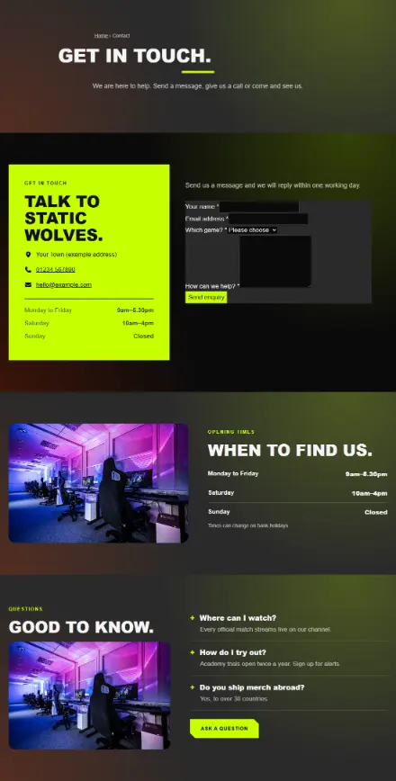 Screenshot of Esports · Contact