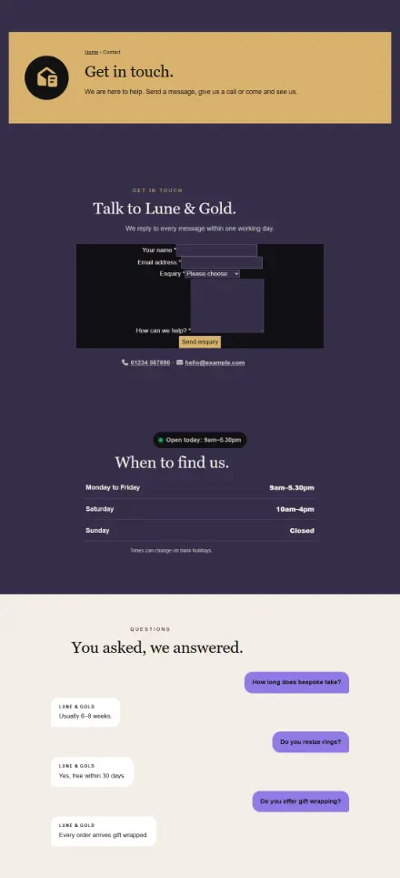 Screenshot of Jewellery · Contact
