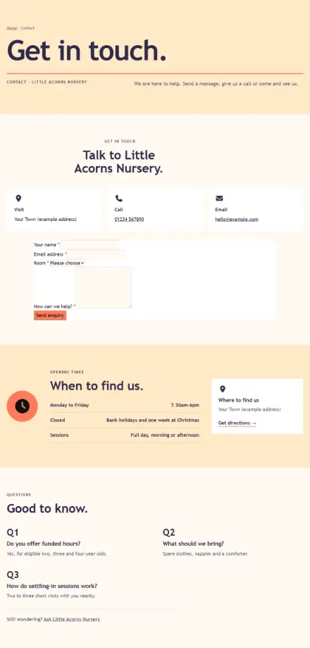 Screenshot of Nursery · Contact