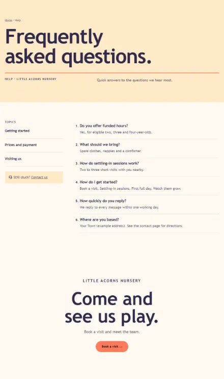 Screenshot of Nursery · Questions & answers