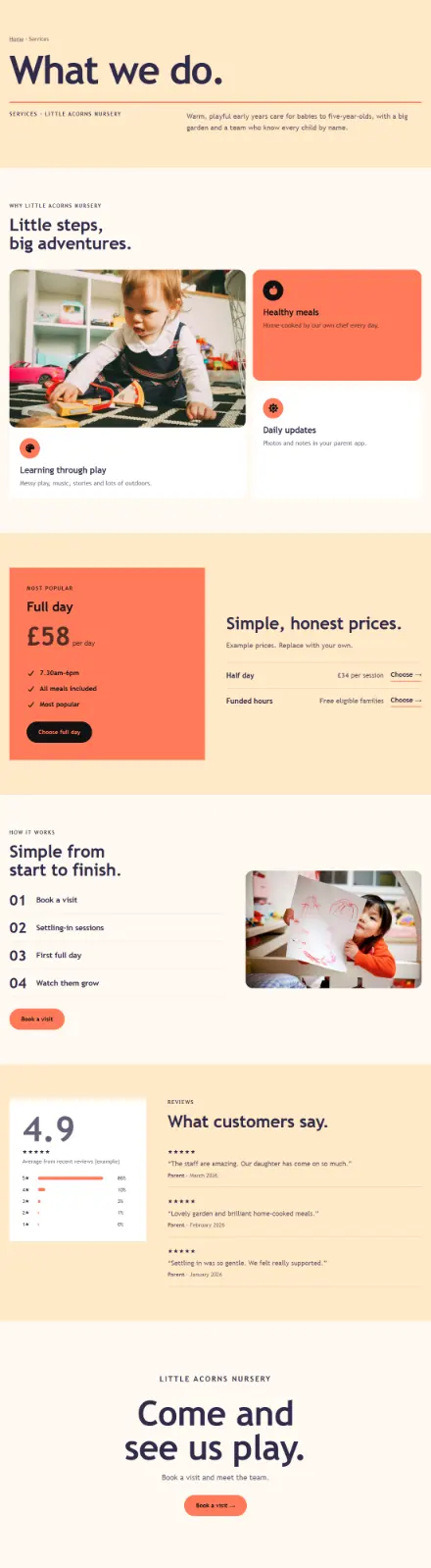 Screenshot of Nursery · Services