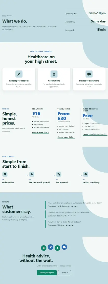 Screenshot of Pharmacy · Services