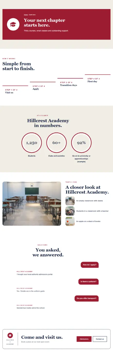 Screenshot of School · Feature page
