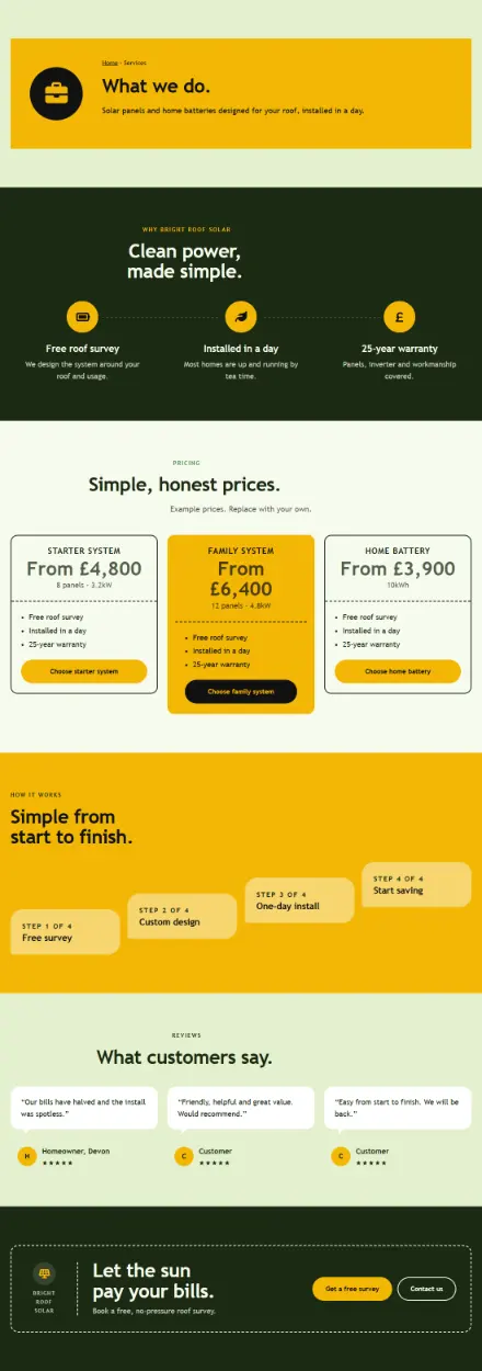 Screenshot of Solar · Services