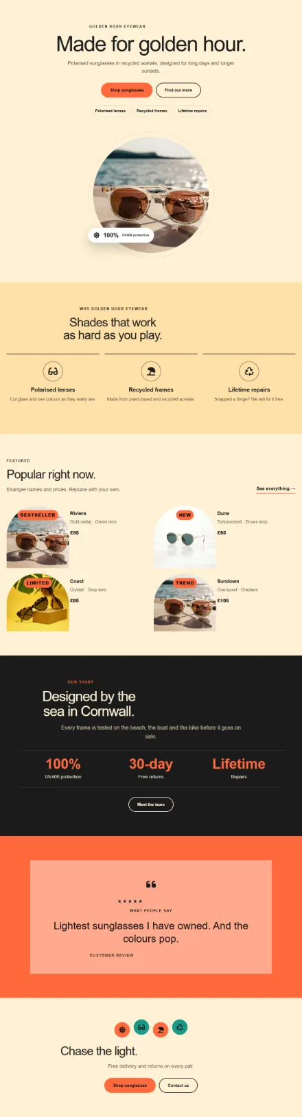 Screenshot of Sunglasses · Home page