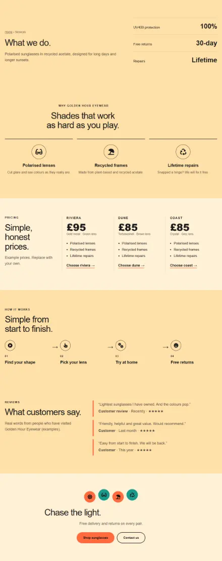 Screenshot of Sunglasses · Services