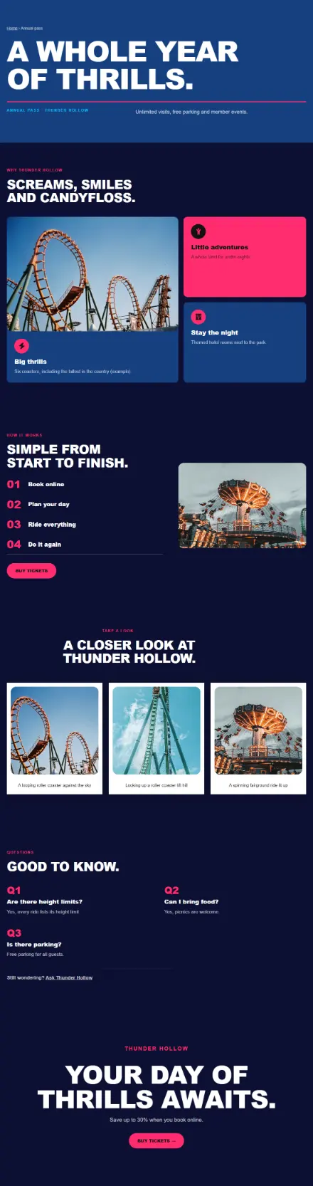 Screenshot of Themepark · Feature page