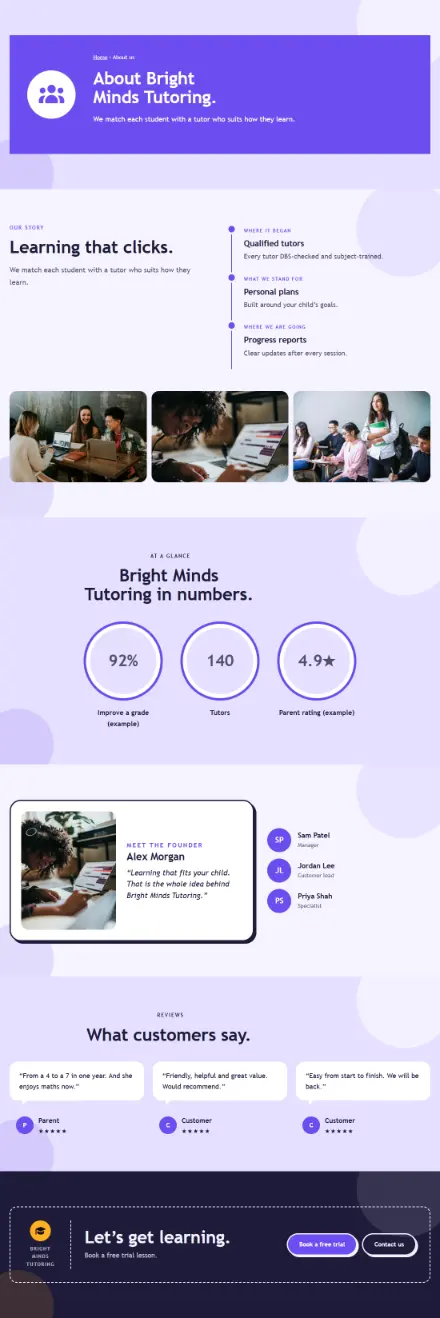 Screenshot of Tutoring · About