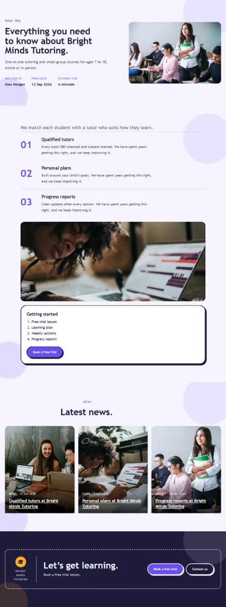 Screenshot of Tutoring · Article