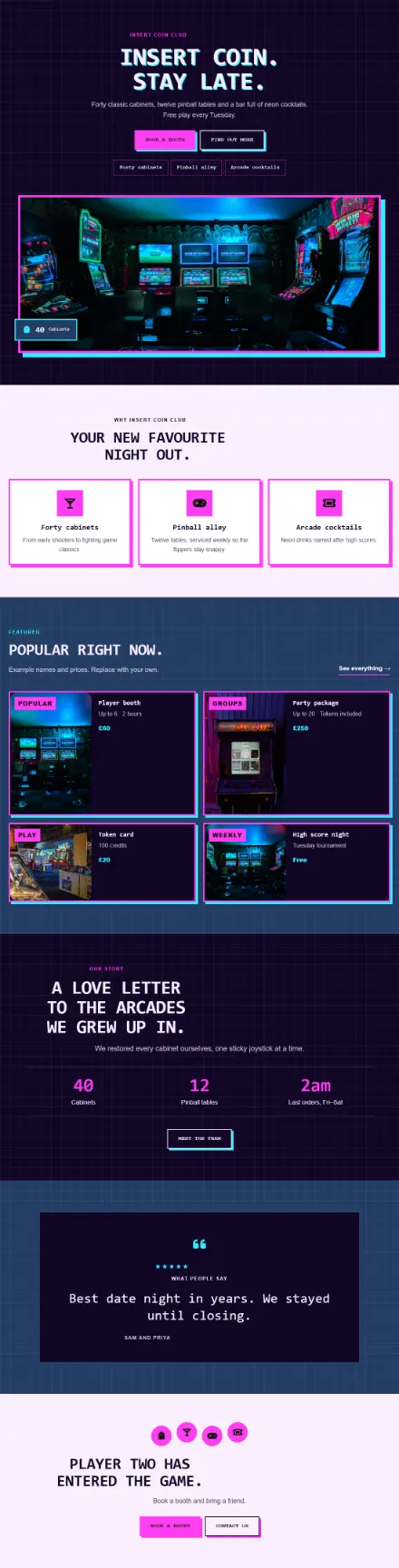 Screenshot of Arcade · Home page