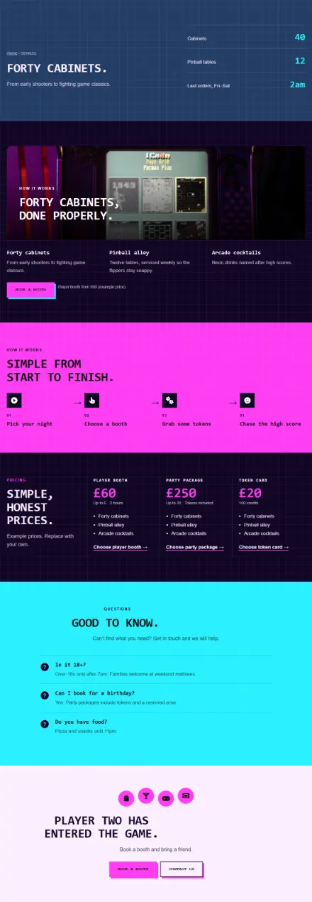Screenshot of Arcade · Service detail