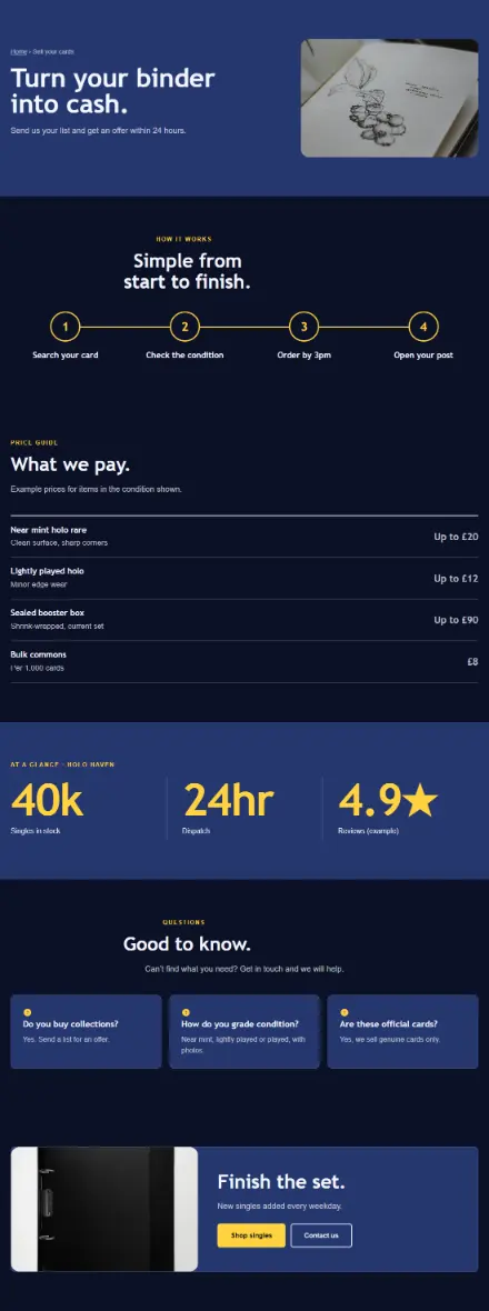 Screenshot of Cardshop · Feature page