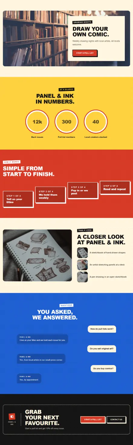 Screenshot of Comics · Feature page