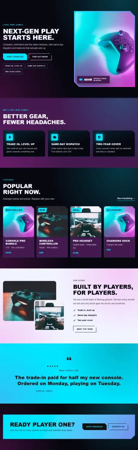 Screenshot of Console · Home page