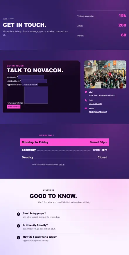 Screenshot of Convention · Contact