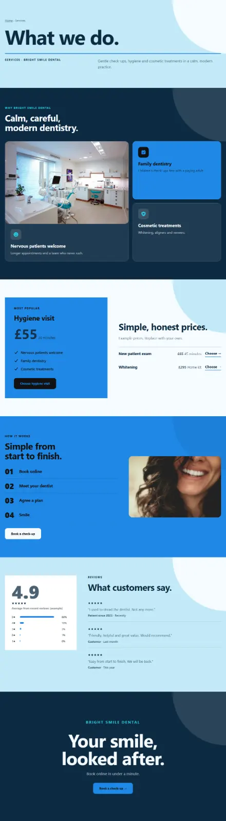 Screenshot of Dentist · Services